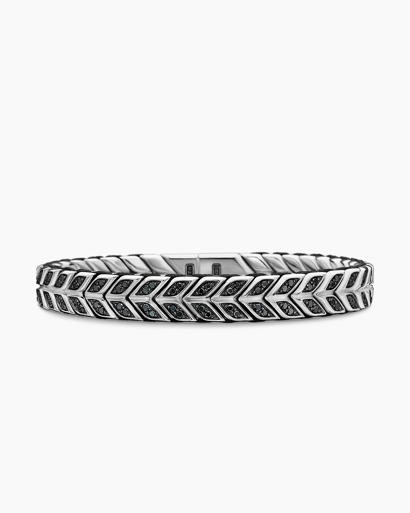 Chevron Woven Bracelet Sterling Silver with Black Diamonds and Nylon