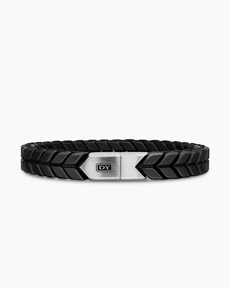 Chevron Woven Bracelet in Black Titanium and Black Nylon, 9mm