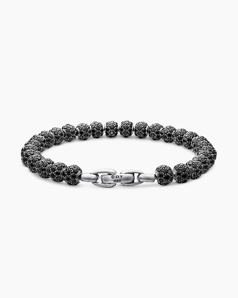 Spiritual Beads Bracelet in Sterling Silver with Pavé Black Diamonds, 6mm