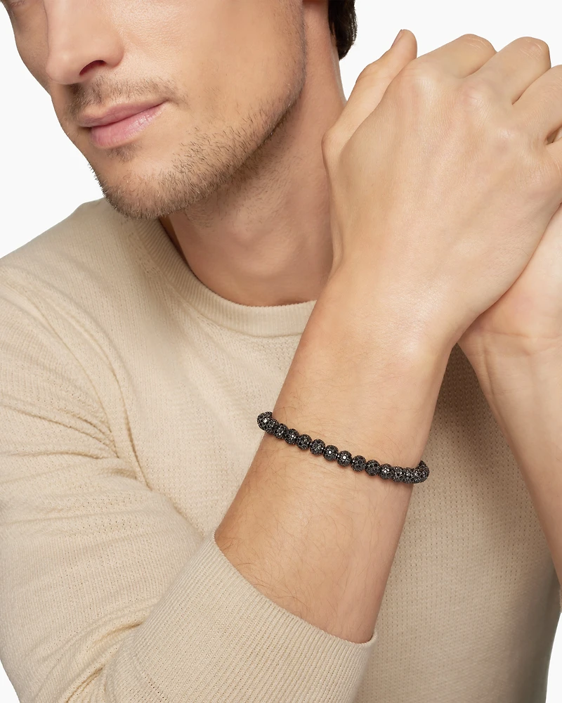 Spiritual Beads Bracelet in Sterling Silver with Pavé Black Diamonds, 6mm