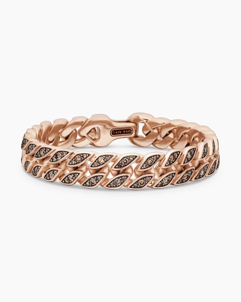Curb Chain Bracelet in 18K Rose Gold with Cognac Diamonds, 11.5mm