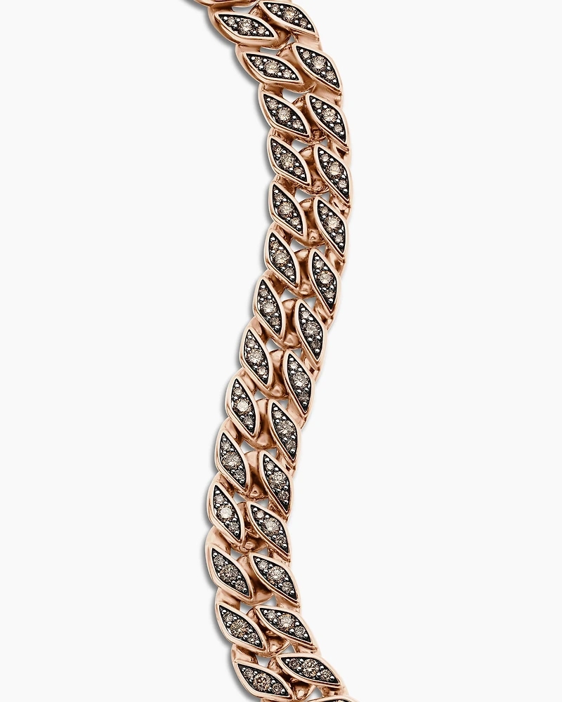 Curb Chain Bracelet in 18K Rose Gold with Cognac Diamonds, 11.5mm