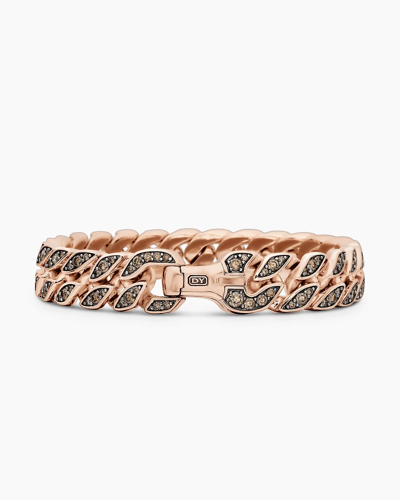 Curb Chain Bracelet in 18K Rose Gold with Cognac Diamonds, 11.5mm
