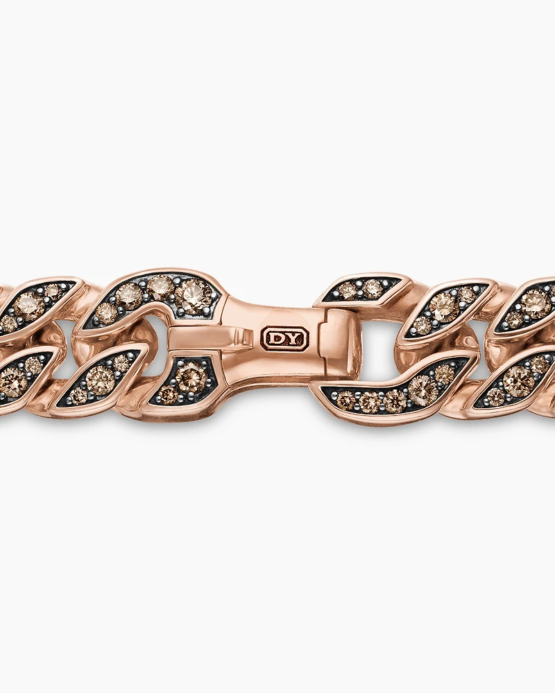 Curb Chain Bracelet in 18K Rose Gold with Cognac Diamonds, 11.5mm