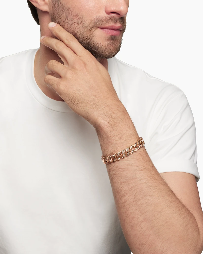 Curb Chain Bracelet in 18K Rose Gold with Cognac Diamonds, 11.5mm