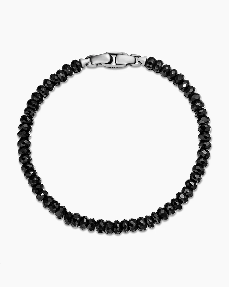 Spiritual Beads Faceted Bracelet Sterling Silver with Black Spinel, 5mm