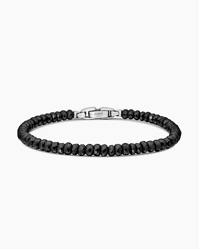 Spiritual Beads Faceted Bracelet Sterling Silver with Black Spinel, 5mm