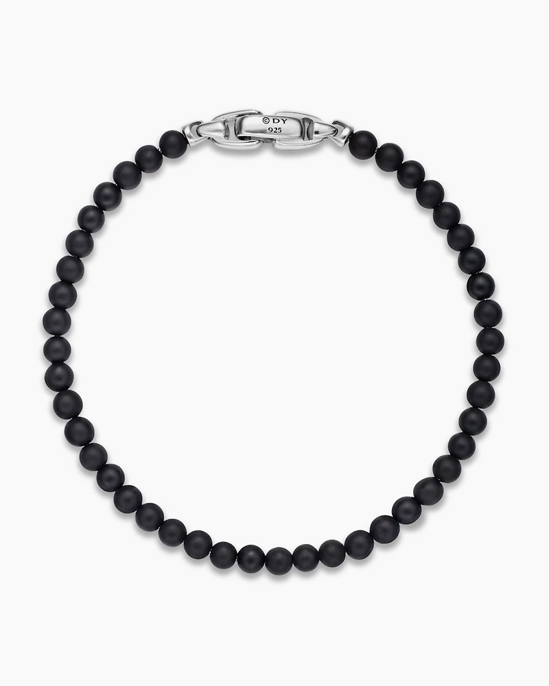 Spiritual Beads Bracelet Black Onyx with Sterling Silver, 4mm
