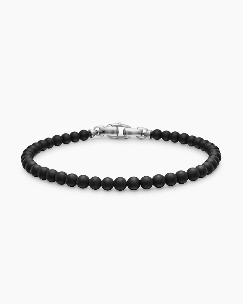 Spiritual Beads Bracelet Black Onyx with Sterling Silver, 4mm