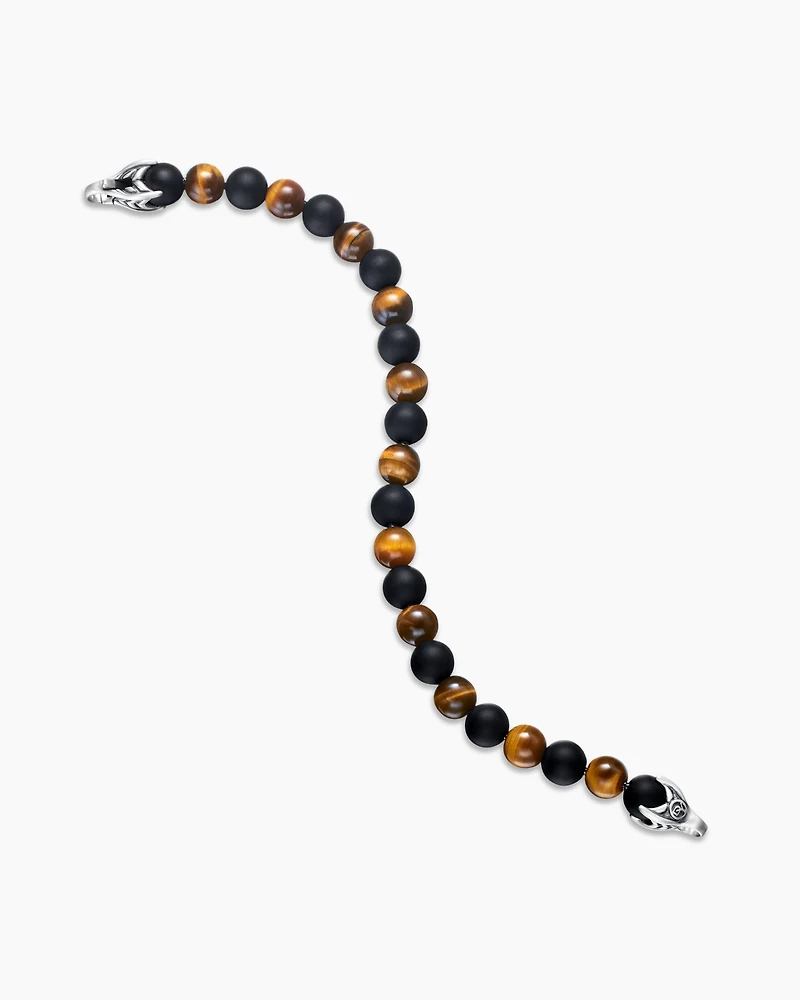 Spiritual Beads Alternating Bracelet Sterling Silver with Tiger’s Eye and Black Onyx, 8mm