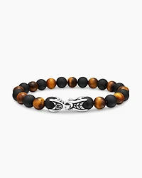 Spiritual Beads Alternating Bracelet Sterling Silver with Tiger’s Eye and Black Onyx, 8mm