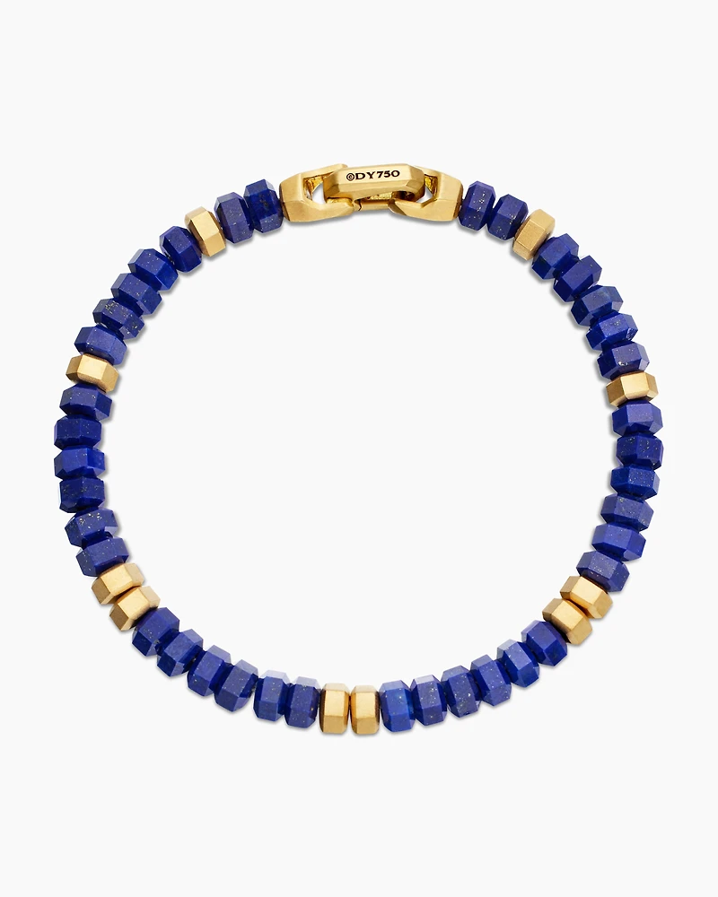 Hex Bead Bracelet with Lapis and 18K Yellow Gold, 6mm