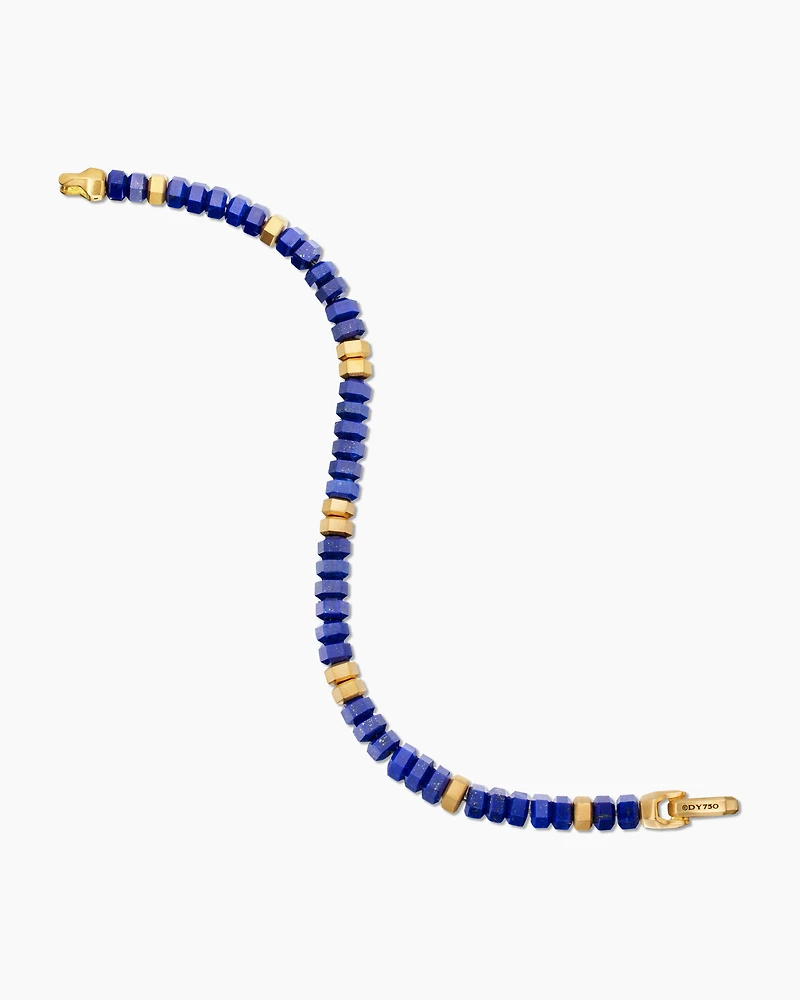 Hex Bead Bracelet with Lapis and 18K Yellow Gold, 6mm
