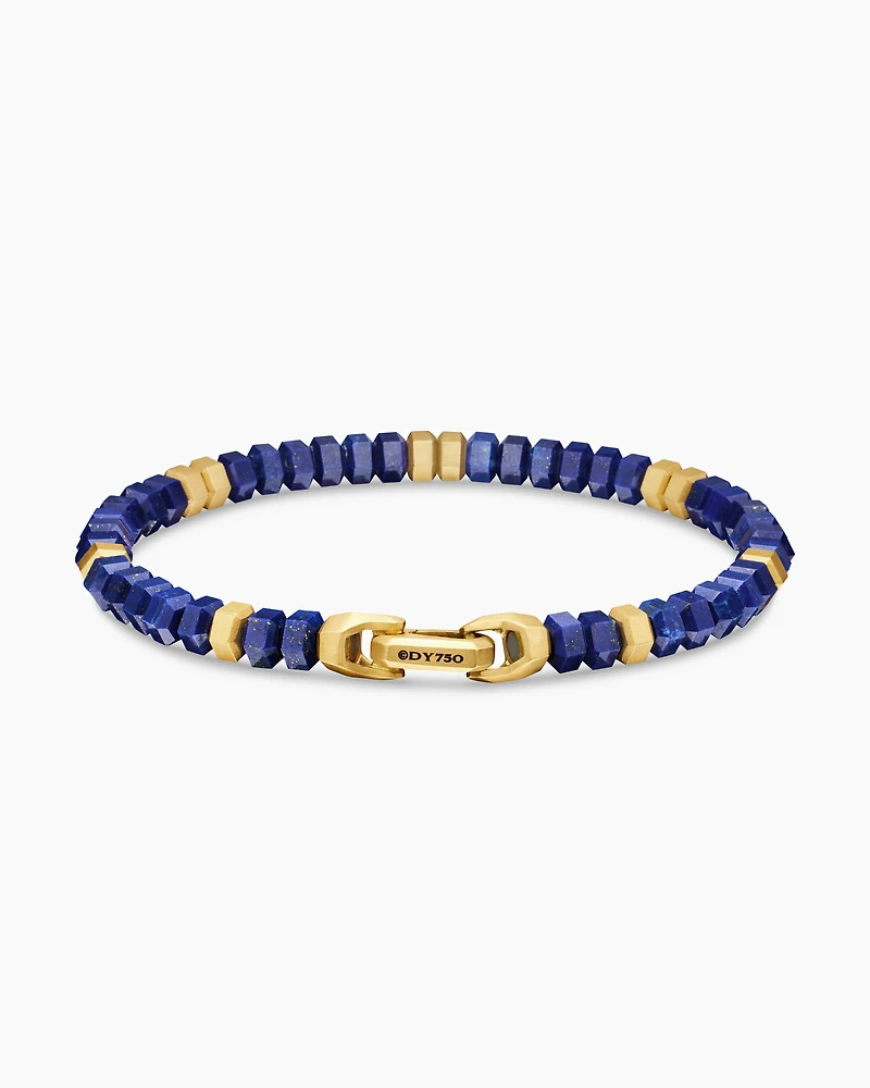Hex Bead Bracelet with Lapis and 18K Yellow Gold, 6mm