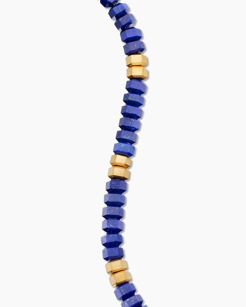 Hex Bead Bracelet with Lapis and 18K Yellow Gold, 6mm