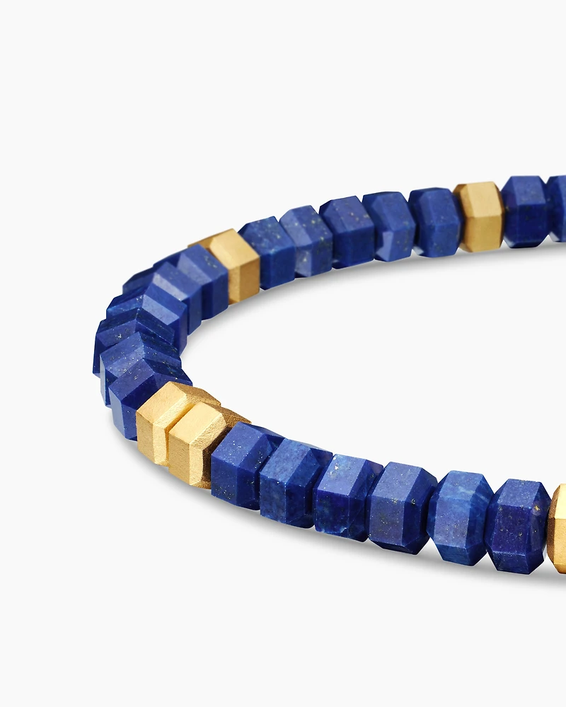 Hex Bead Bracelet with Lapis and 18K Yellow Gold, 6mm