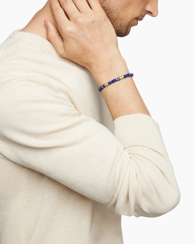 Hex Bead Bracelet with Lapis and 18K Yellow Gold, 6mm