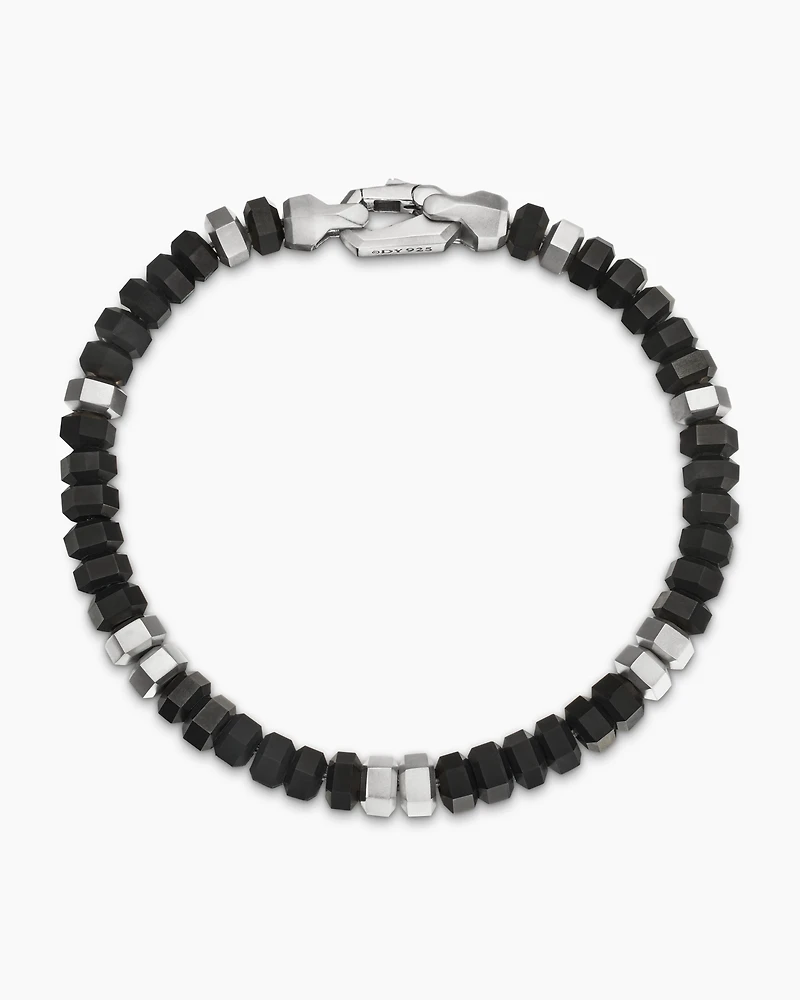 Hex Bead Bracelet Sterling Silver with Black Onyx, 6mm