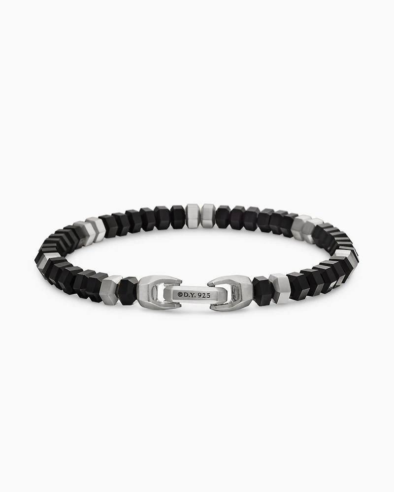 Hex Bead Bracelet Sterling Silver with Black Onyx, 6mm