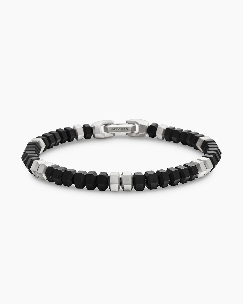Hex Bead Bracelet Sterling Silver with Black Onyx, 6mm