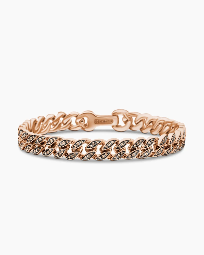Curb Chain Bracelet 18K Rose Gold with Cognac Diamonds, 8mm