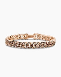 Curb Chain Bracelet 18K Rose Gold with Cognac Diamonds, 8mm