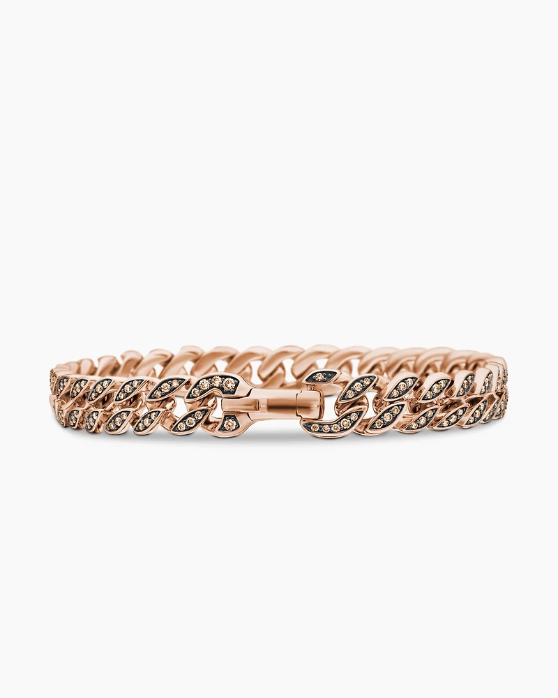 Curb Chain Bracelet 18K Rose Gold with Cognac Diamonds, 8mm