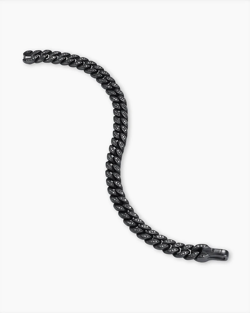 Curb Chain Bracelet Black Titanium with Diamonds, 8mm