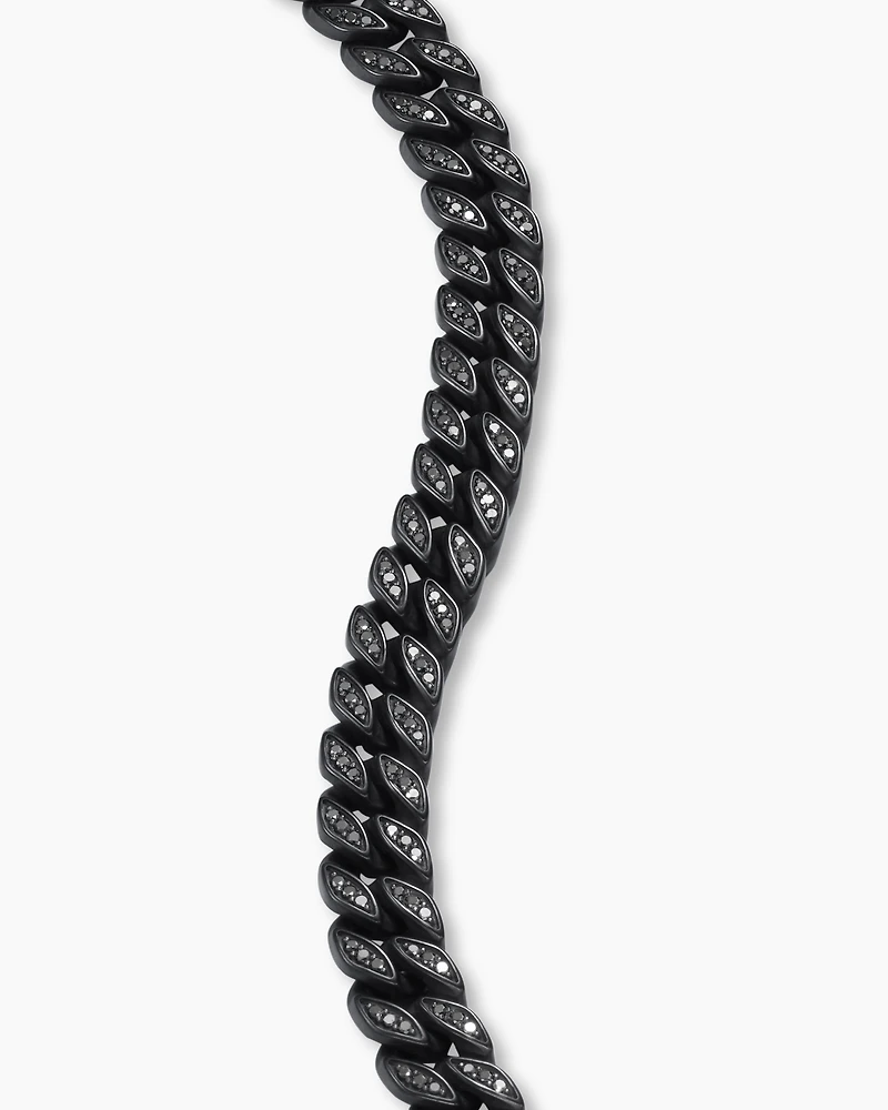 Curb Chain Bracelet Black Titanium with Diamonds, 8mm