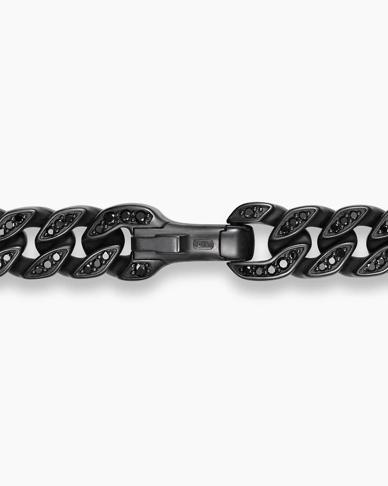 Curb Chain Bracelet Black Titanium with Diamonds, 8mm