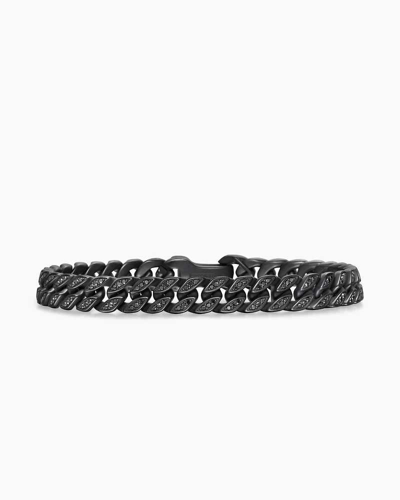 Curb Chain Bracelet Black Titanium with Diamonds, 8mm