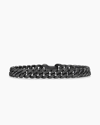 Curb Chain Bracelet Black Titanium with Diamonds, 8mm