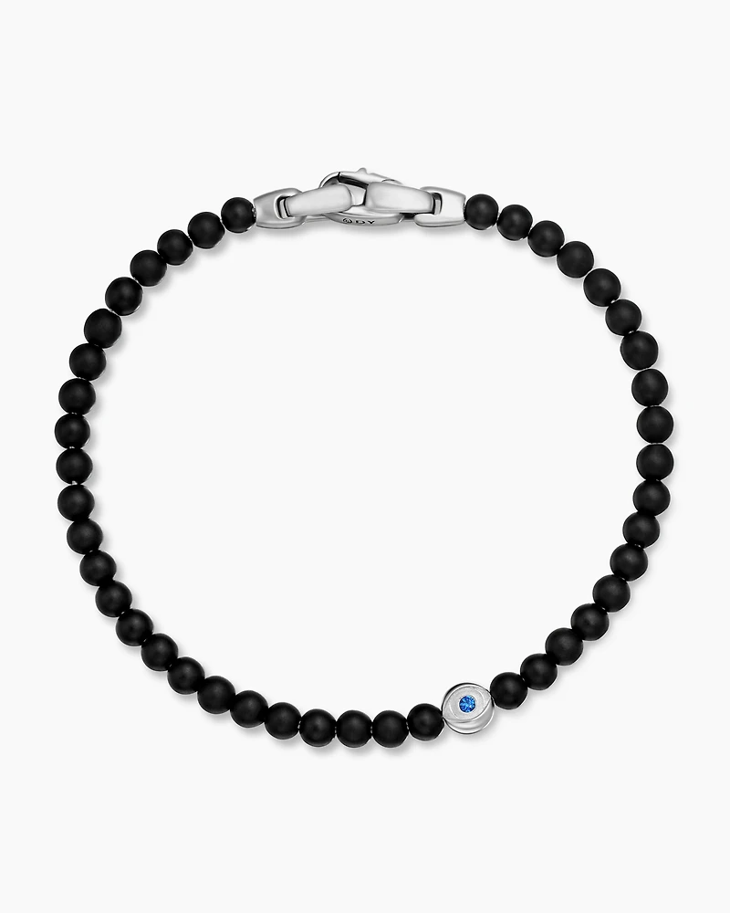 Spiritual Beads Evil Eye Bracelet Sterling Silver with Black Onyx and Sapphire, 4mm