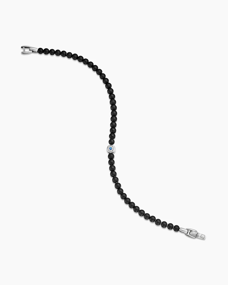 Spiritual Beads Evil Eye Bracelet Sterling Silver with Black Onyx and Sapphire, 4mm