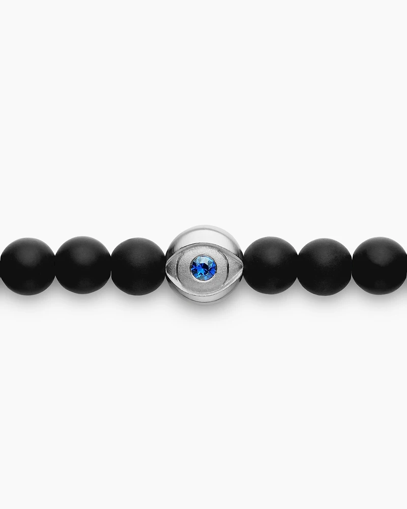 Spiritual Beads Evil Eye Bracelet Sterling Silver with Black Onyx and Sapphire, 4mm