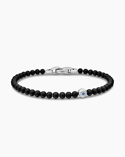 Spiritual Beads Evil Eye Bracelet Sterling Silver with Black Onyx and Sapphire, 4mm