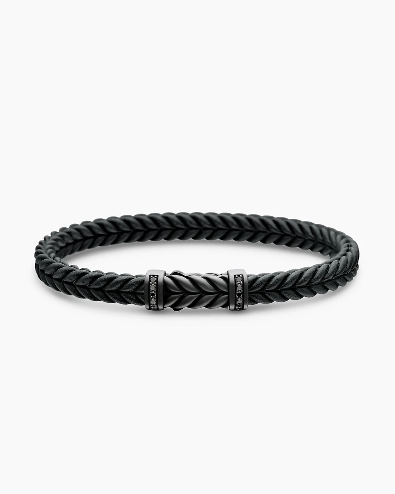 Chevron Bracelet Black Rubber with Titanium and Diamonds