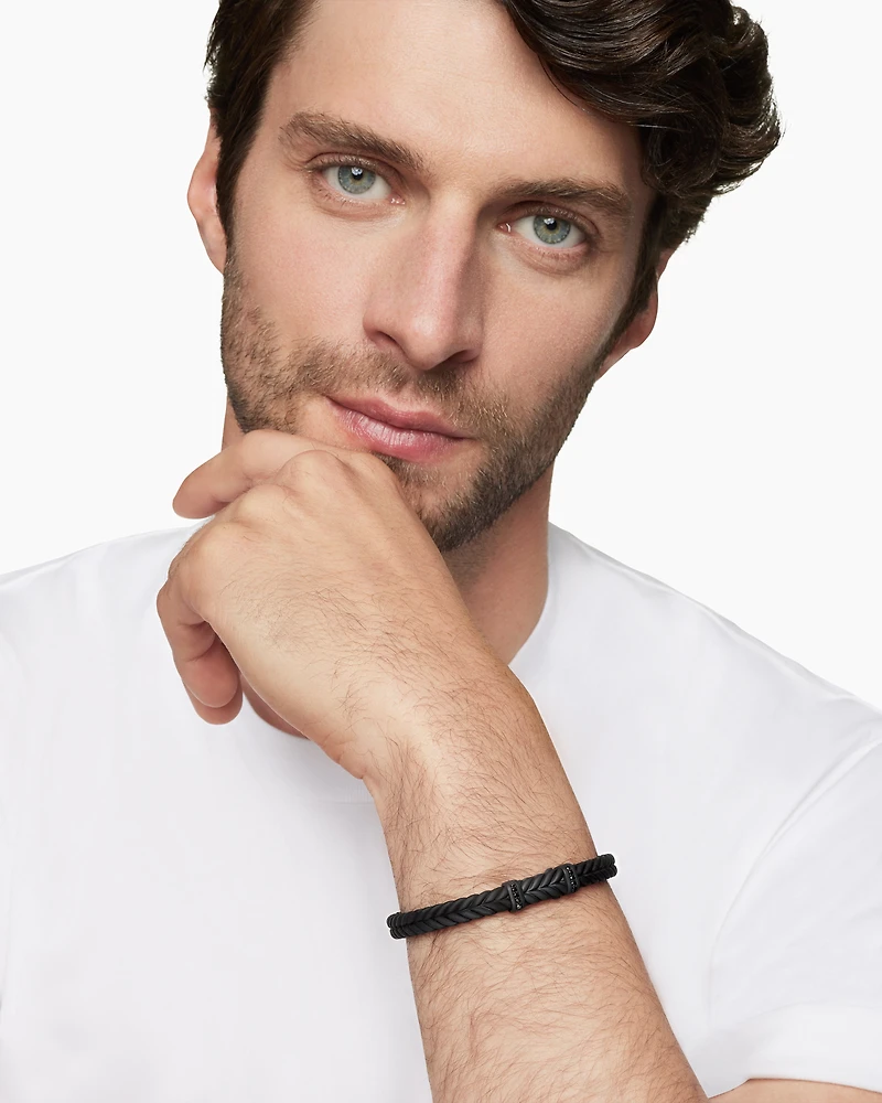 Chevron Bracelet Black Rubber with Titanium and Diamonds