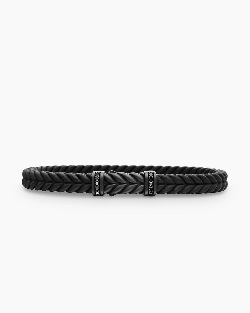 Chevron Bracelet Black Rubber with Titanium and Diamonds