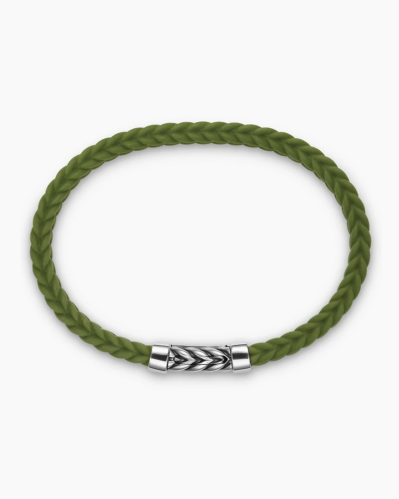Chevron Bracelet Green Rubber with Sterling Silver, 6mm