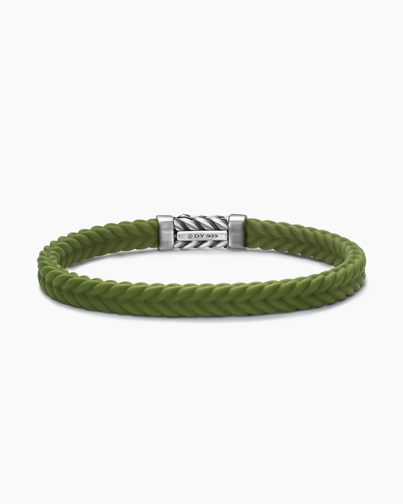 Chevron Bracelet Green Rubber with Sterling Silver, 6mm