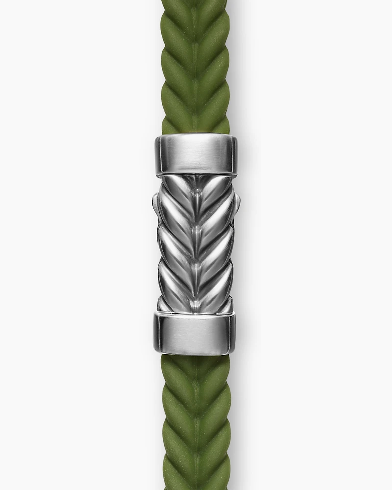 Chevron Bracelet Green Rubber with Sterling Silver, 6mm