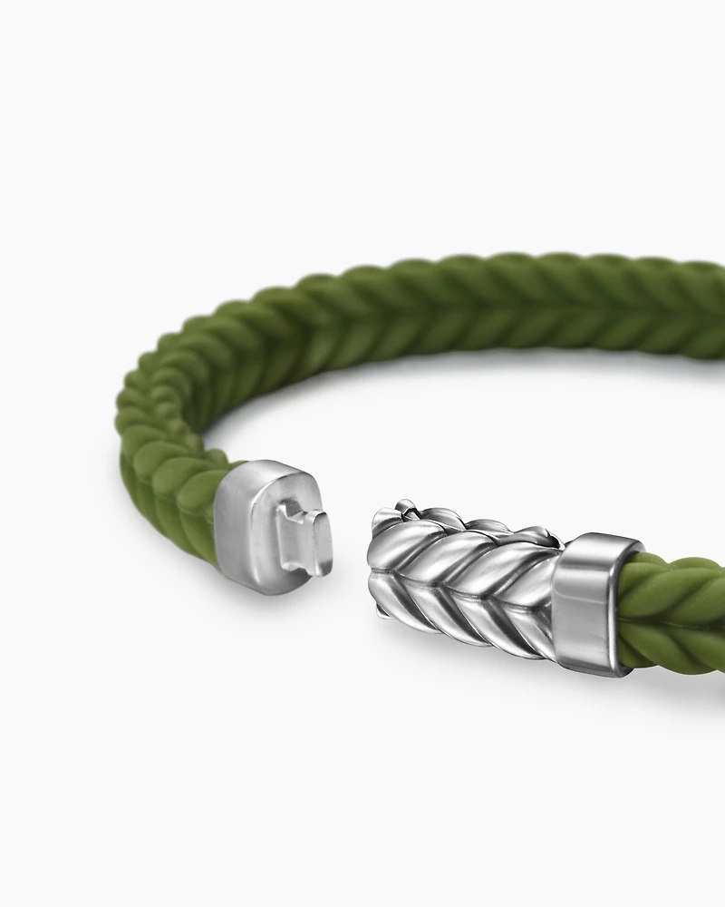 Chevron Bracelet Green Rubber with Sterling Silver, 6mm