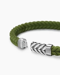 Chevron Bracelet Green Rubber with Sterling Silver, 6mm