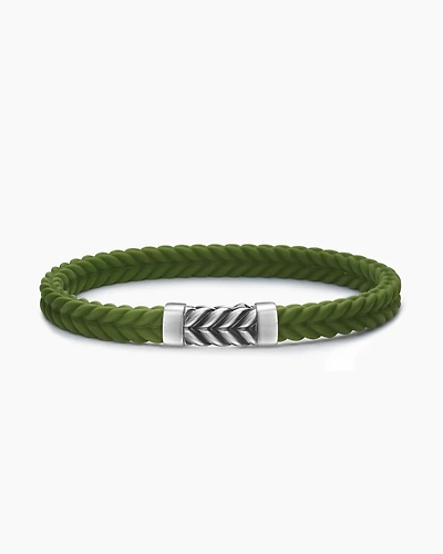Chevron Bracelet Green Rubber with Sterling Silver, 6mm