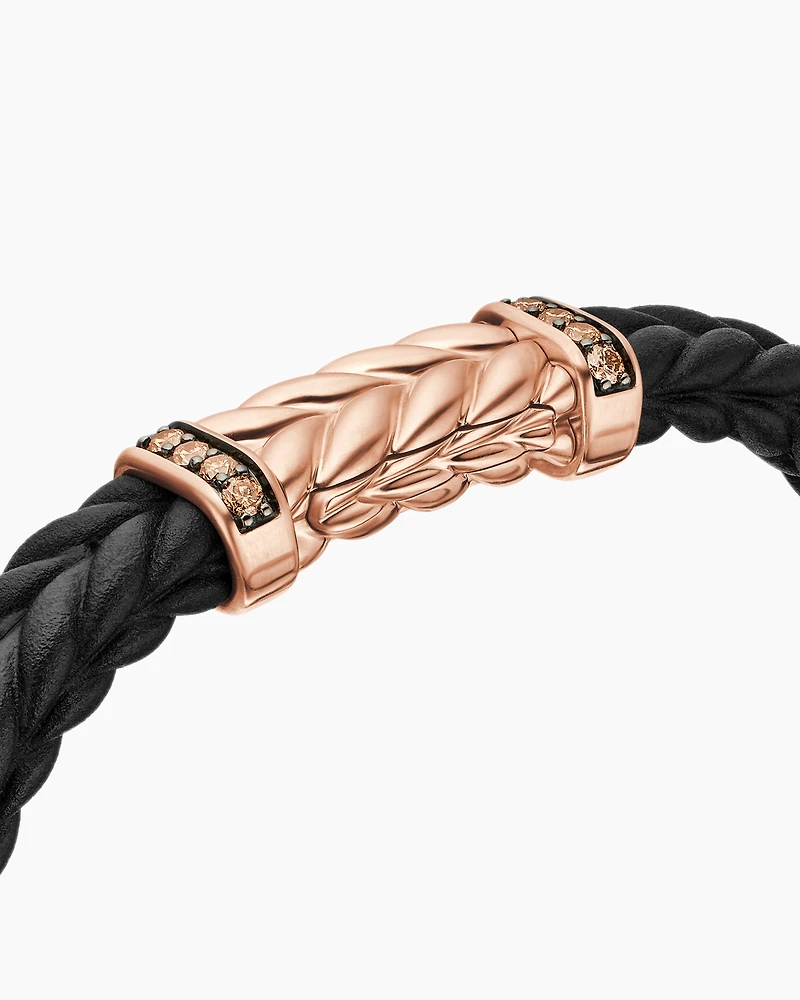 Chevron Bracelet in Black Rubber with 18K Rose Gold and Cognac Diamonds, 9mm