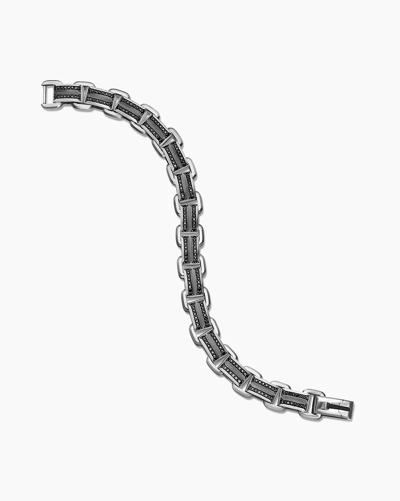 Deco Bevelled Link Bracelet in Sterling Silver with Black Diamonds, 7.5mm