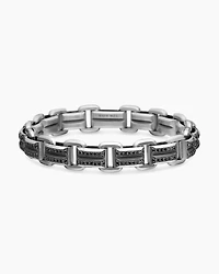 Deco Bevelled Link Bracelet in Sterling Silver with Black Diamonds, 7.5mm