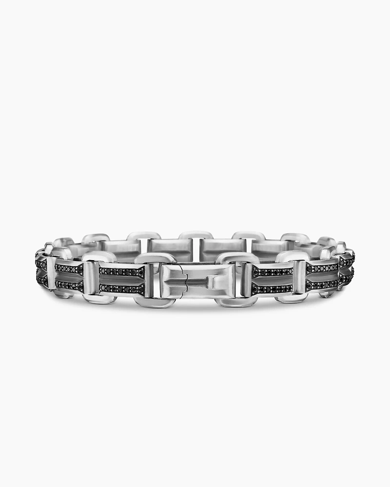 Deco Bevelled Link Bracelet in Sterling Silver with Black Diamonds, 7.5mm