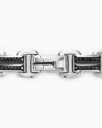Deco Bevelled Link Bracelet in Sterling Silver with Black Diamonds, 7.5mm